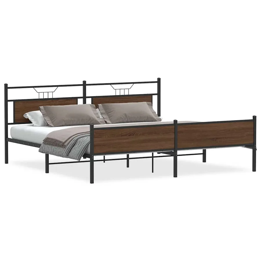 Cadre de lit en métal sans matelas chêne marron 193x201 cm - 2