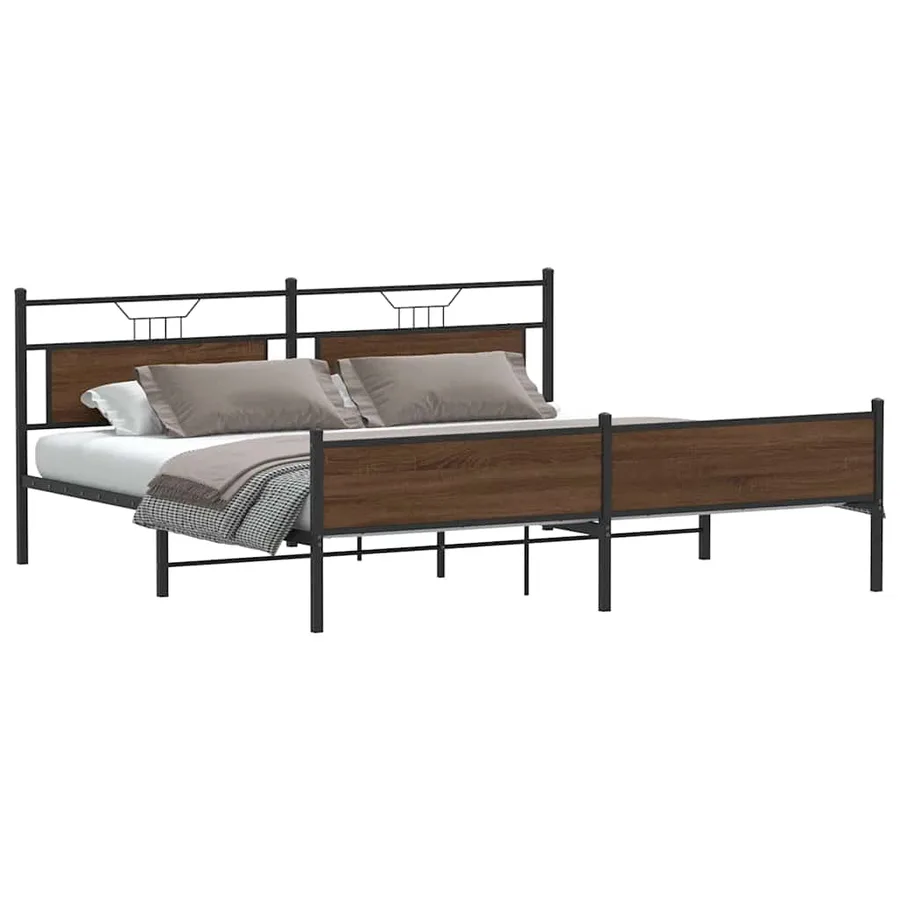 Cadre de lit en métal sans matelas chêne marron 193x201 cm - 3