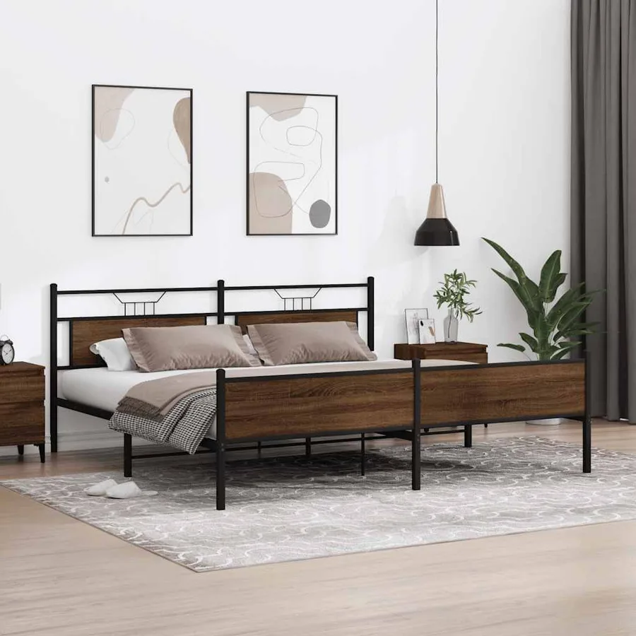 Cadre de lit en métal sans matelas chêne marron 193x201 cm - 4