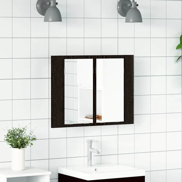 Amoire de salle de bain avec miroir Chêne noir 60 x 12 x 45 cm