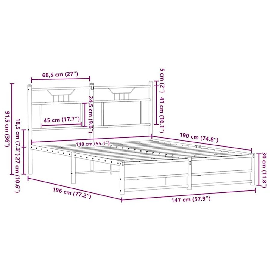 Cadre de lit sans matelas chêne marron 140x190 cm - 11
