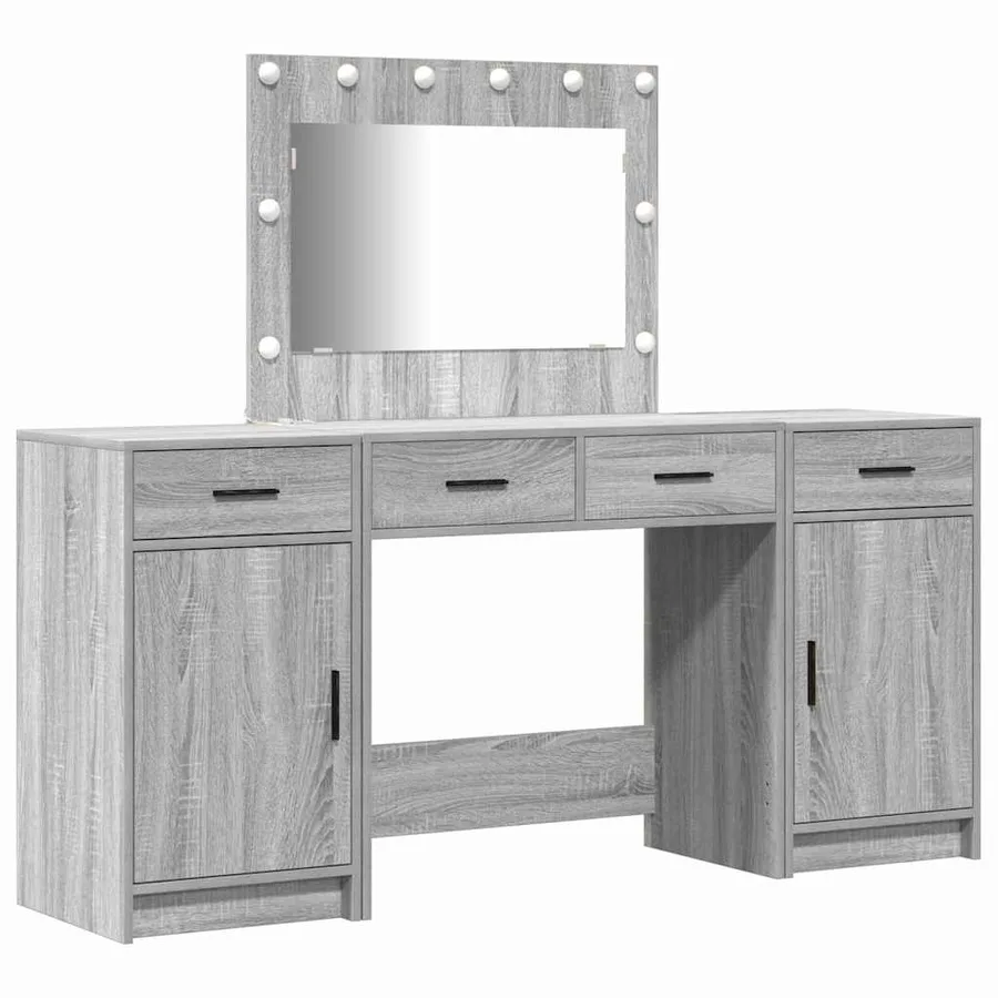Table de Toilette avec tiroir 3 pcs Gris Bois d'ingénierie - 2