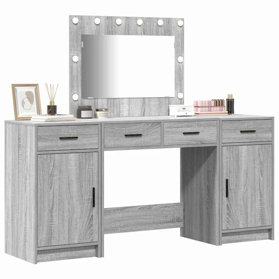 Table de Toilette avec tiroir 3 pcs Gris Bois d'ingénierie - 3