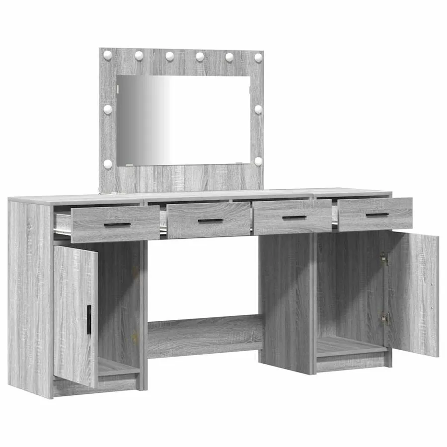 Table de Toilette avec tiroir 3 pcs Gris Bois d'ingénierie - 6