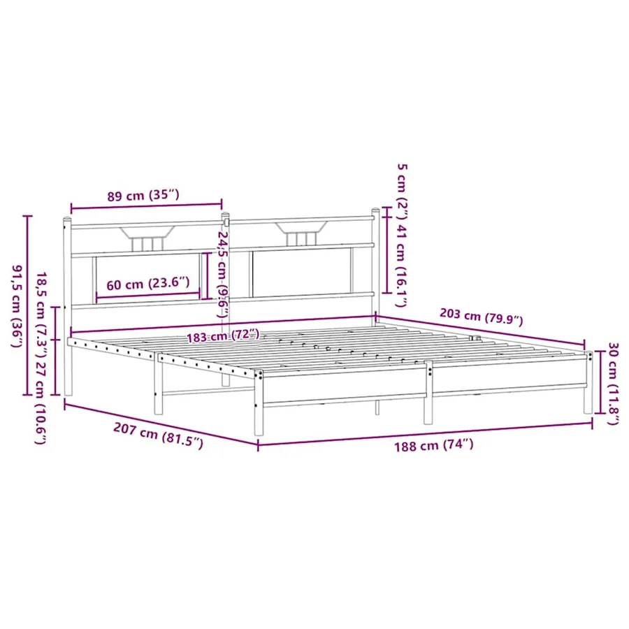 Cadre de lit sans matelas chêne marron 183x203 cm - 11