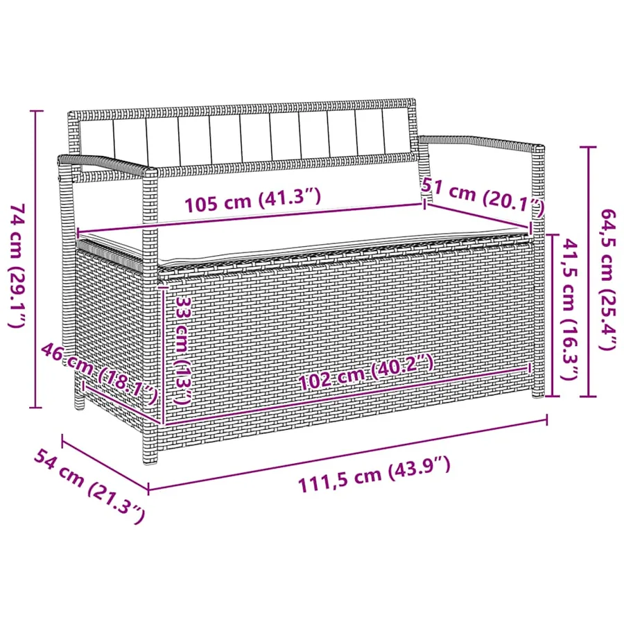 Banc de rangement de jardin avec coussin beige résine tressée - 10