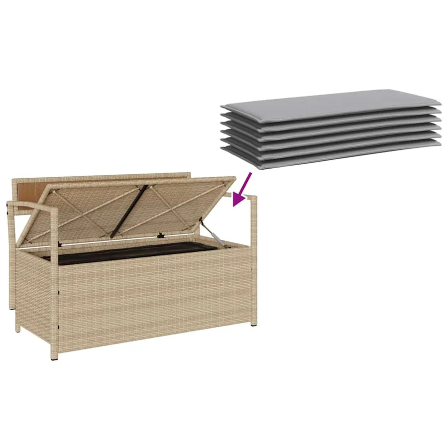 Banc de rangement de jardin avec coussin beige résine tressée - 7