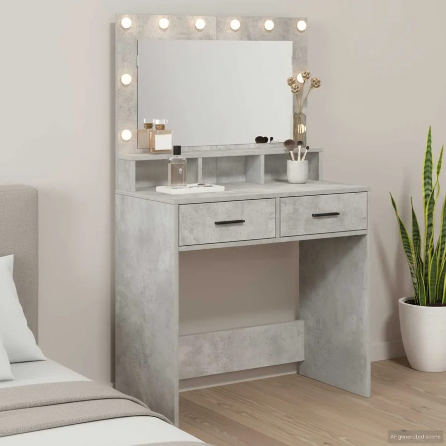 Table de Toilette Gris béton 79 x 41 x 135 cm Bois d'ingénierie