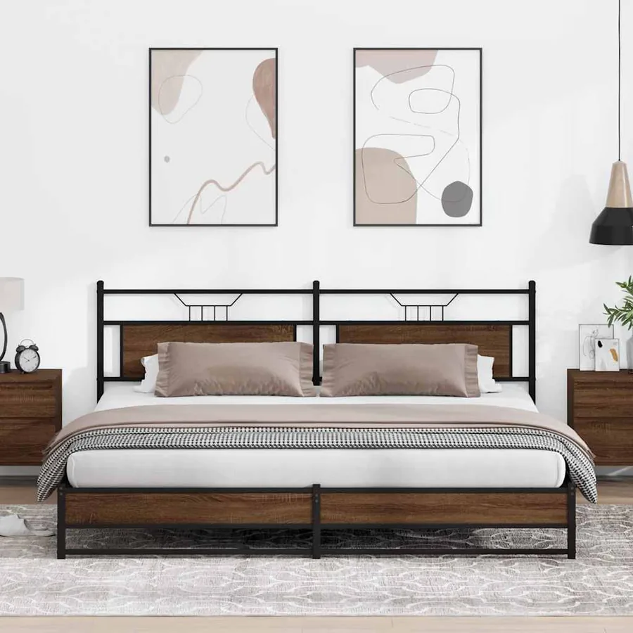 Cadre de lit en métal sans matelas chêne marron 193x201 cm