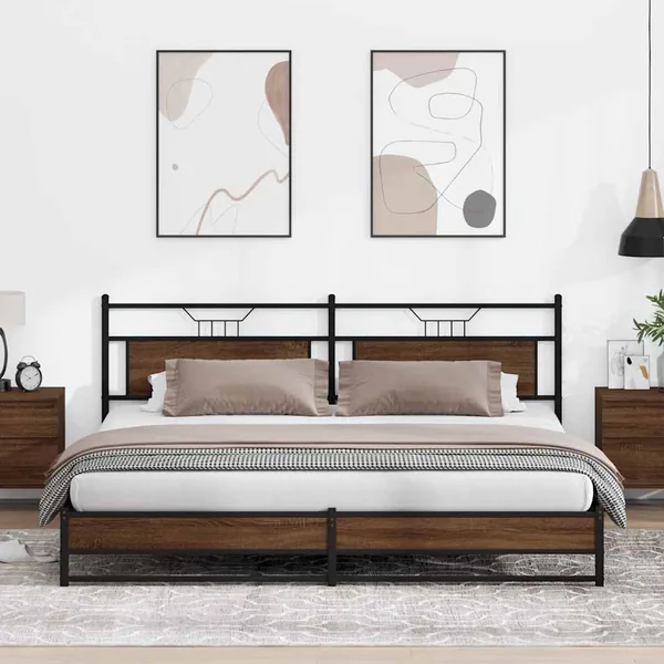 Cadre de lit en métal sans matelas chêne marron 193x201 cm