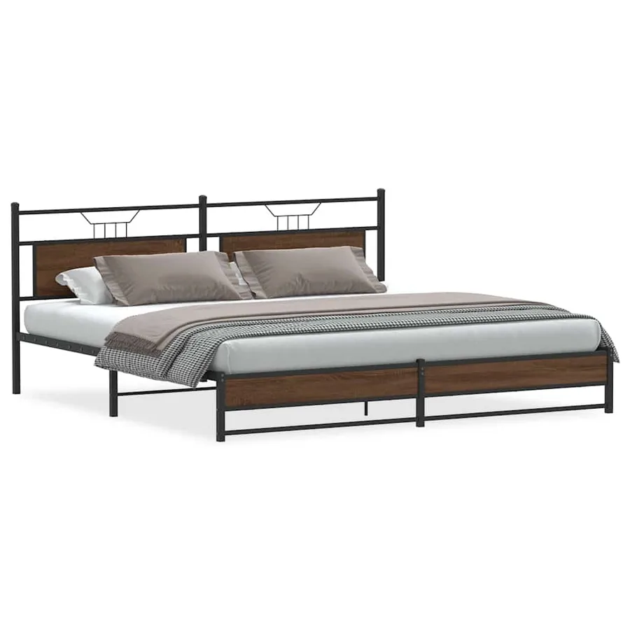 Cadre de lit en métal sans matelas chêne marron 193x201 cm - 2