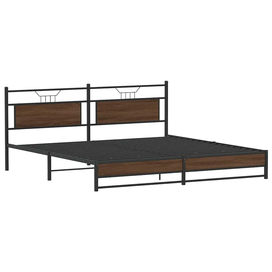 Cadre de lit en métal sans matelas chêne marron 193x201 cm - 5