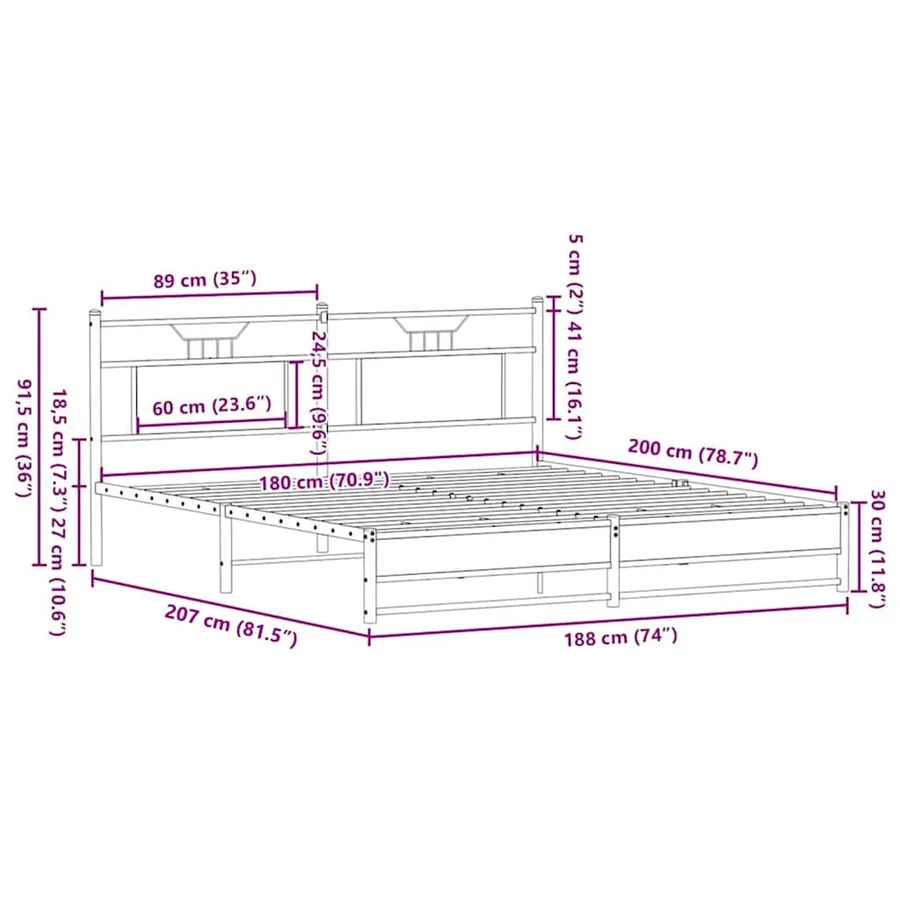 Cadre de lit en métal sans matelas chêne marron 180x200 cm - 11