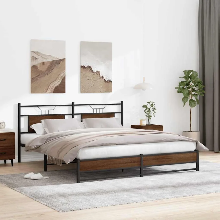 Cadre de lit en métal sans matelas chêne marron 180x200 cm - 4