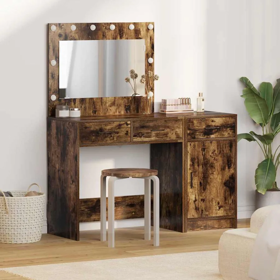Table de Toilette avec tiroir 2 pcs Marron Bois d'ingénierie