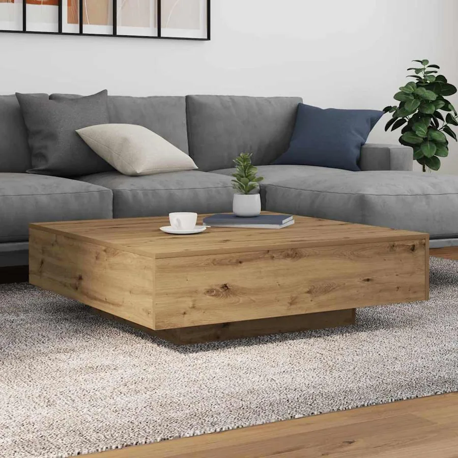 Table basse Chêne artisanal 100 x 100 x 31 cm Bois d'ingénierie