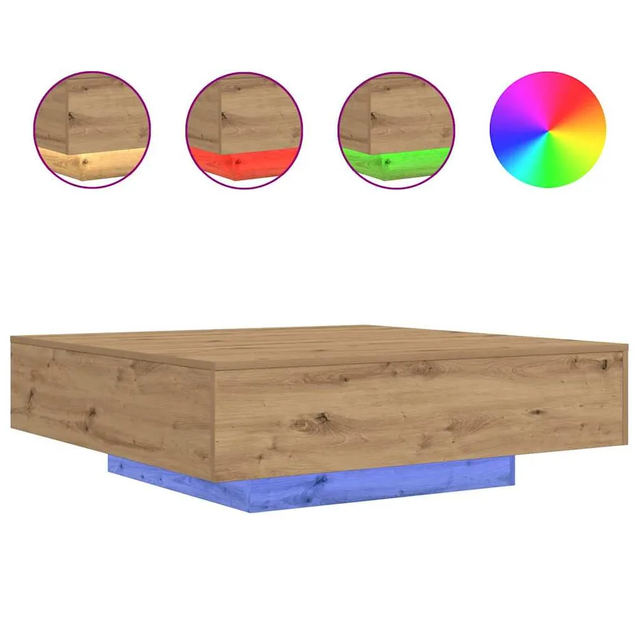 Table basse Chêne artisanal 100 x 100 x 31 cm Bois d'ingénierie - 2