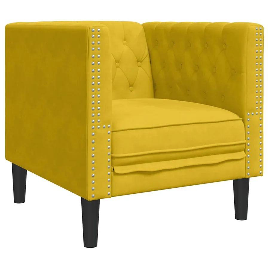 Fauteuil Chesterfield jaune velours - 2