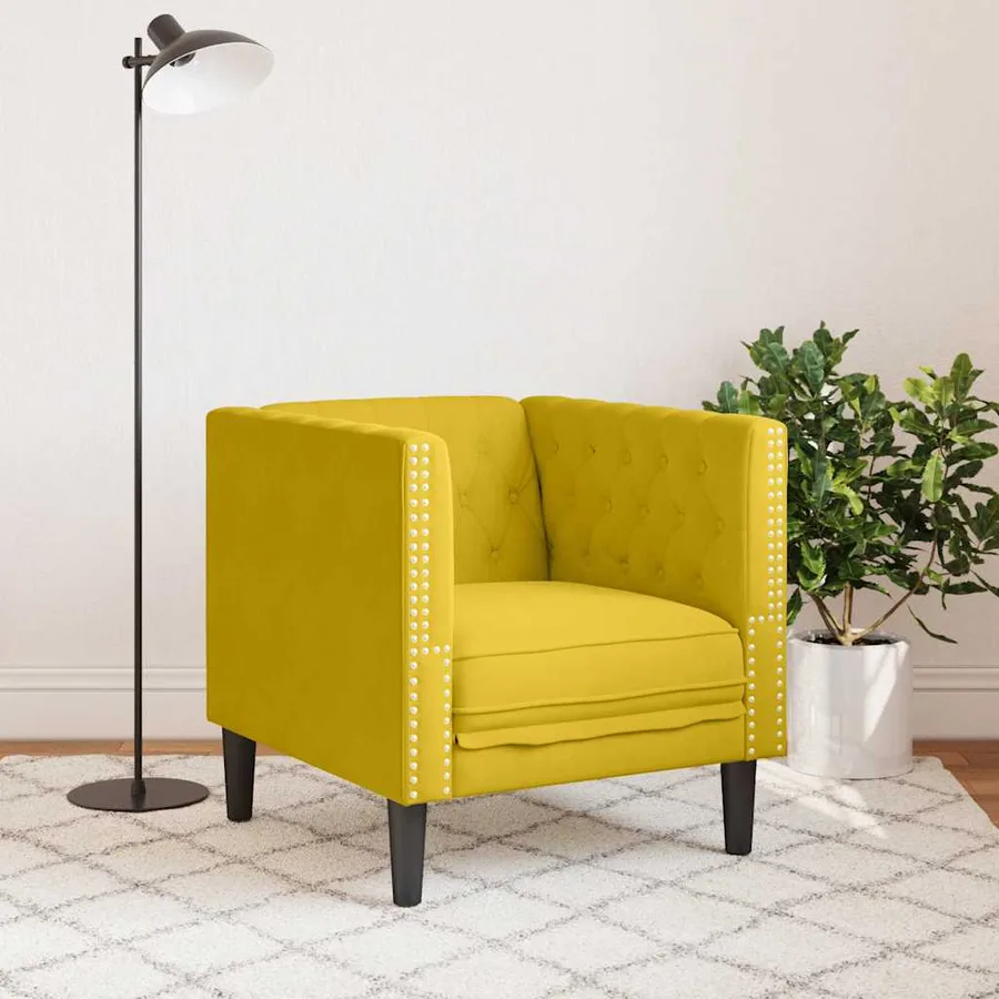 Fauteuil Chesterfield jaune velours - 3