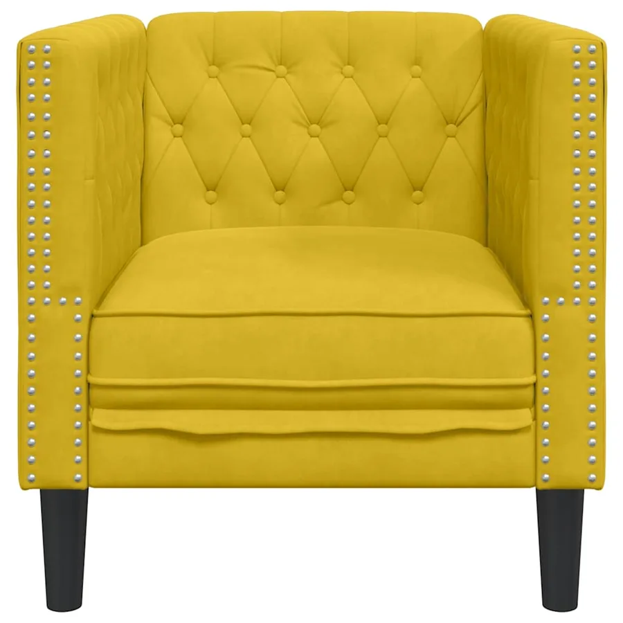 Fauteuil Chesterfield jaune velours - 4