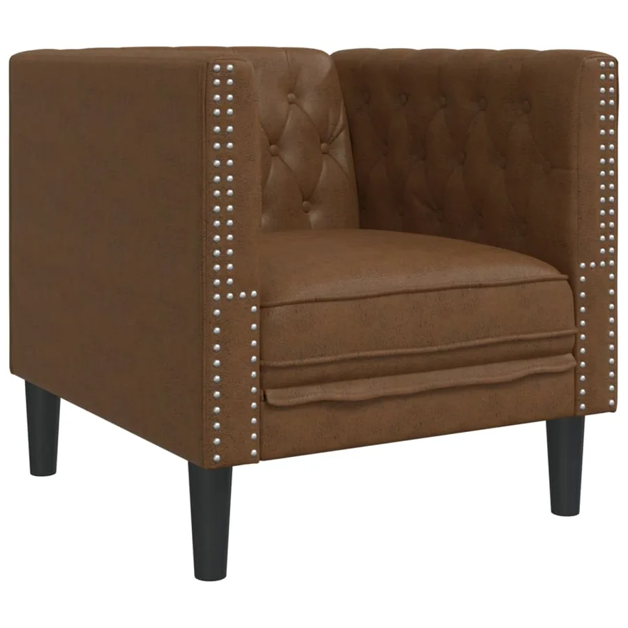 Fauteuil Chesterfield marron similicuir daim - 2