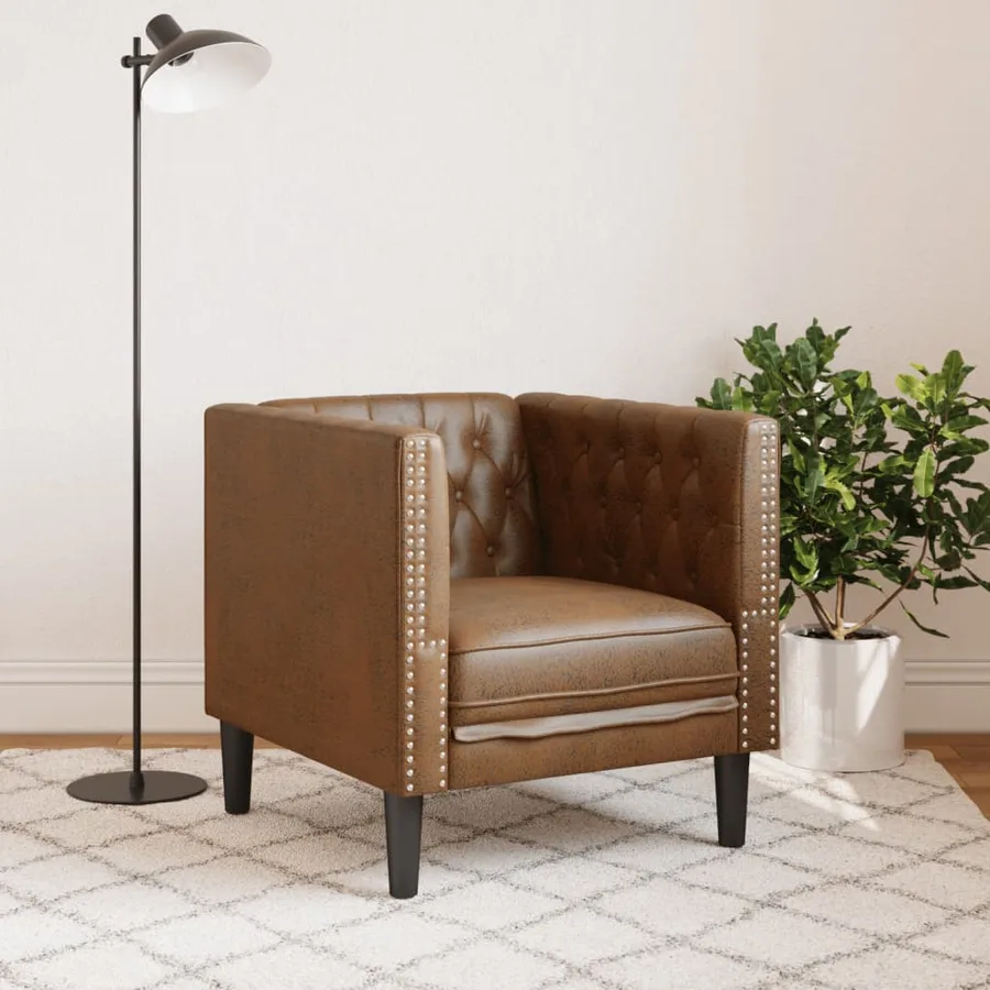 Fauteuil Chesterfield marron similicuir daim - 3