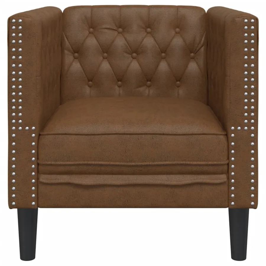 Fauteuil Chesterfield marron similicuir daim - 4