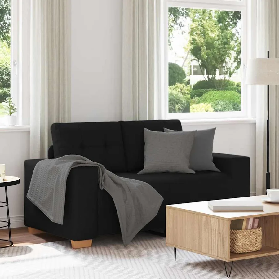 Canapé deux places noir 160x77x82 cm en tissu