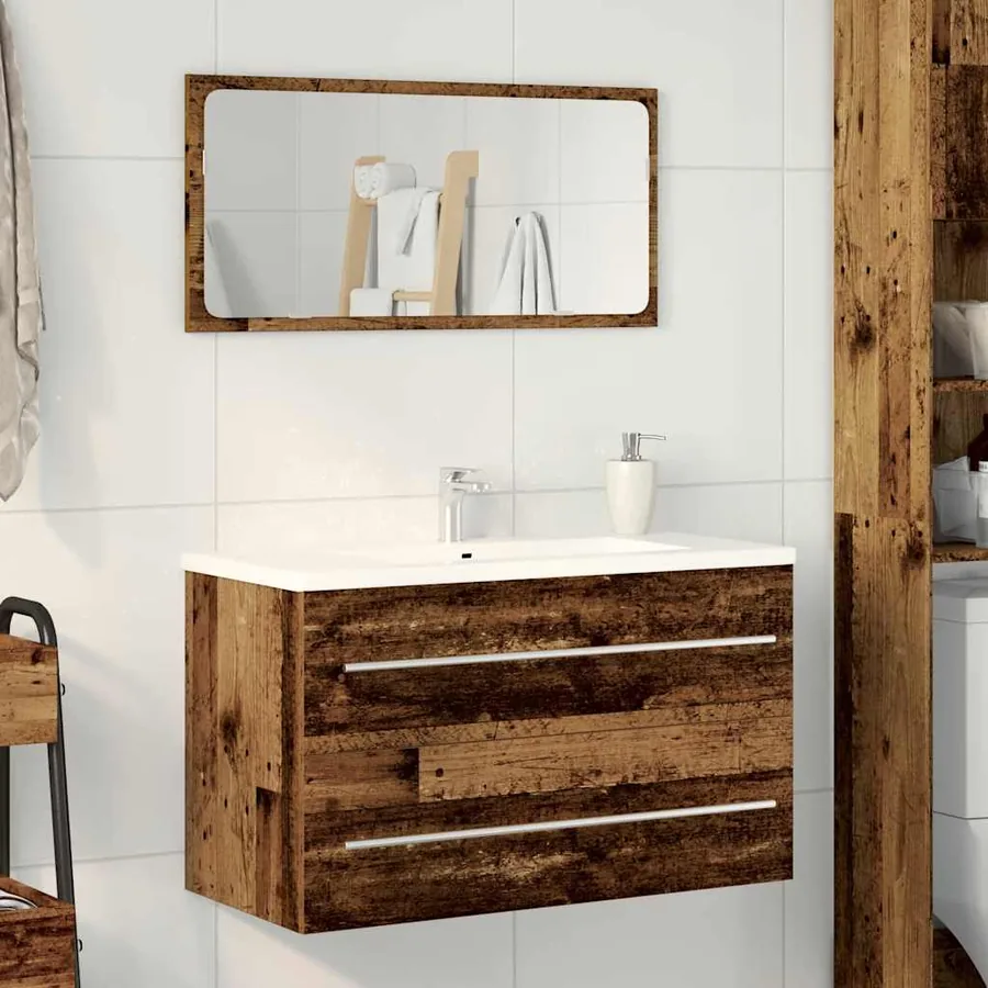 Meuble sous-vasque de salle de bain en bois ancien 80 x 38,5 x 48 cm bois d'ingénierie