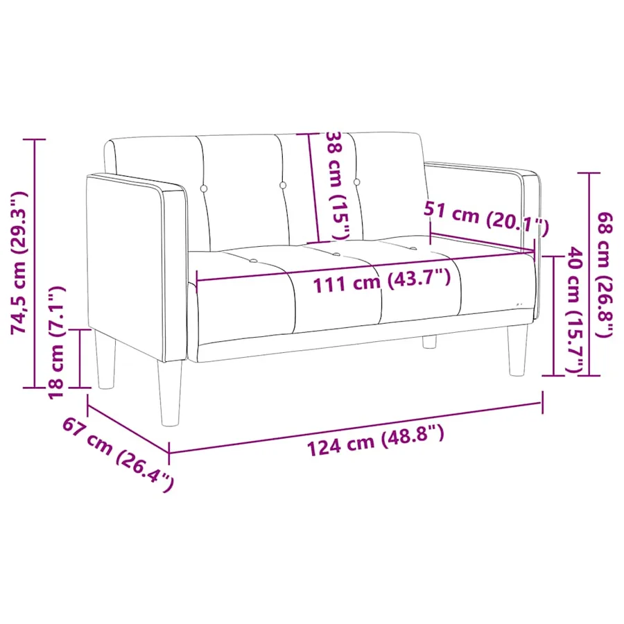 Canapé deux places noir 111 cm en tissu - 8