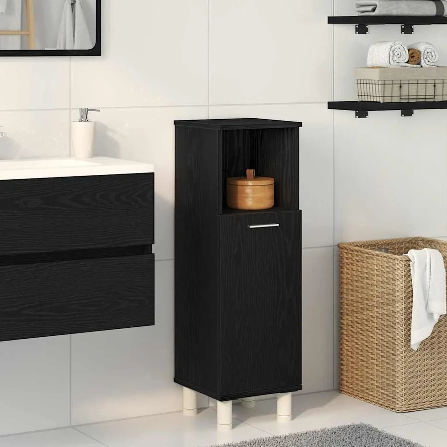 Cabinet de salle de bain avec porte Chêne noir 30 x 30 x 95 cm