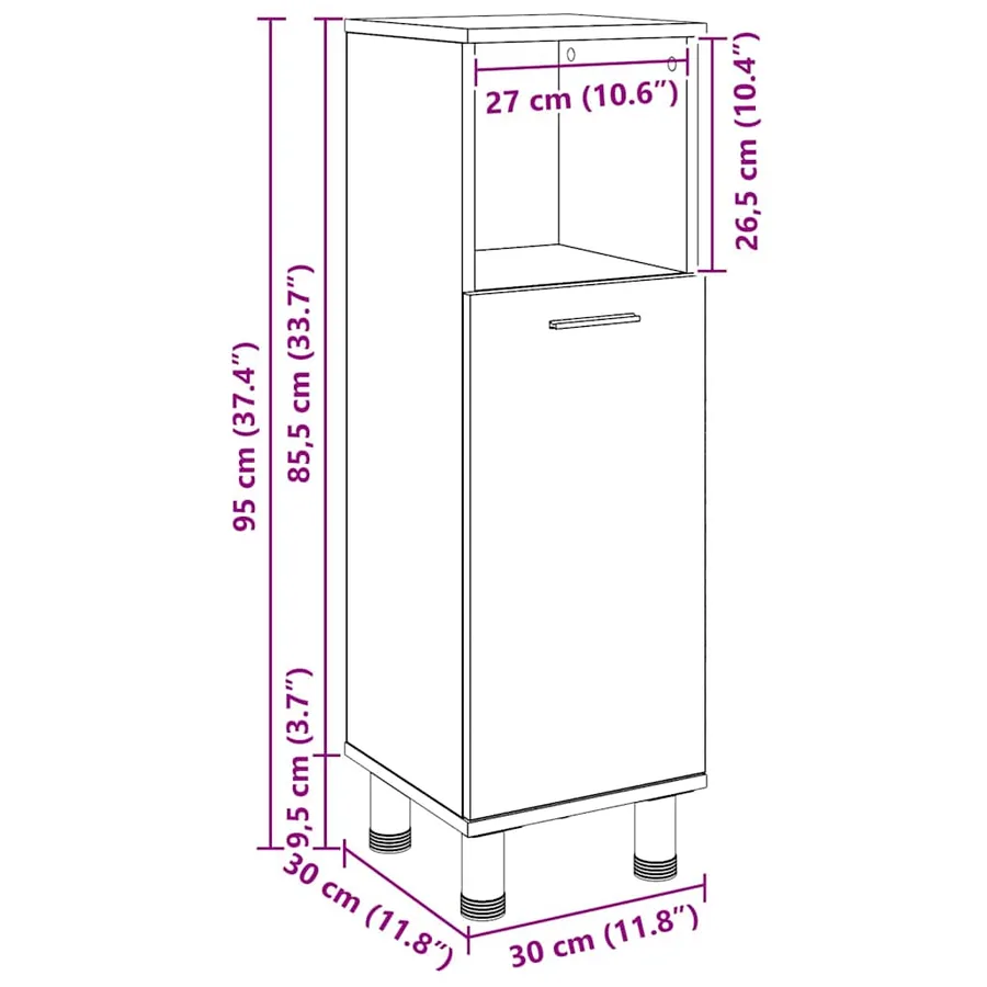 Cabinet de salle de bain avec porte Chêne noir 30 x 30 x 95 cm - 12