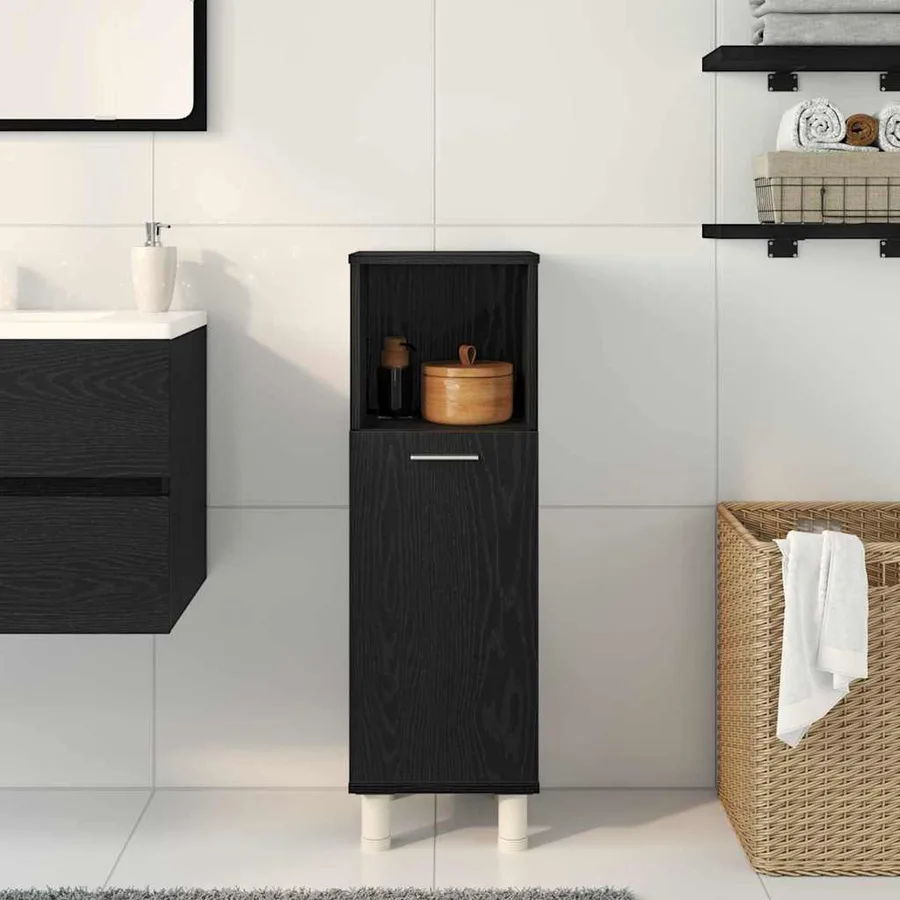 Cabinet de salle de bain avec porte Chêne noir 30 x 30 x 95 cm - 4