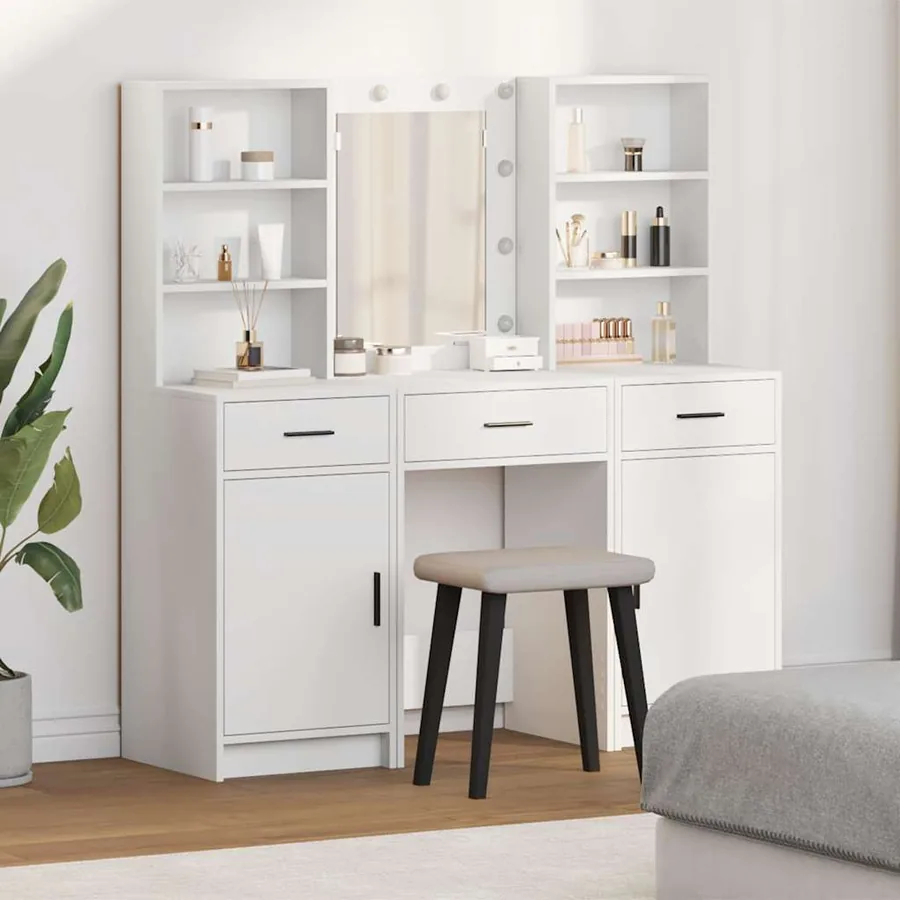 Ensemble de table de maquillage avec LED avec porte 3 pcs Blanc