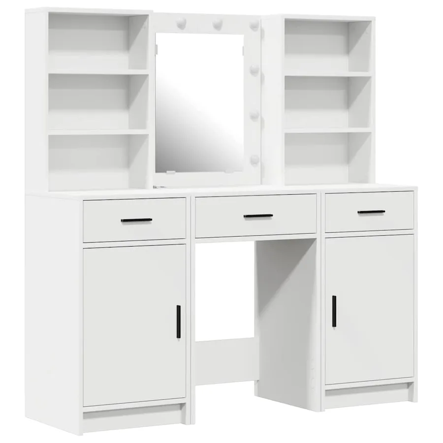 Ensemble de table de maquillage avec LED avec porte 3 pcs Blanc - 2