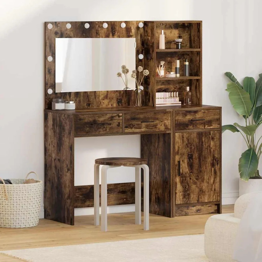Table de Toilette avec tiroir 2 pcs Marron Bois d'ingénierie