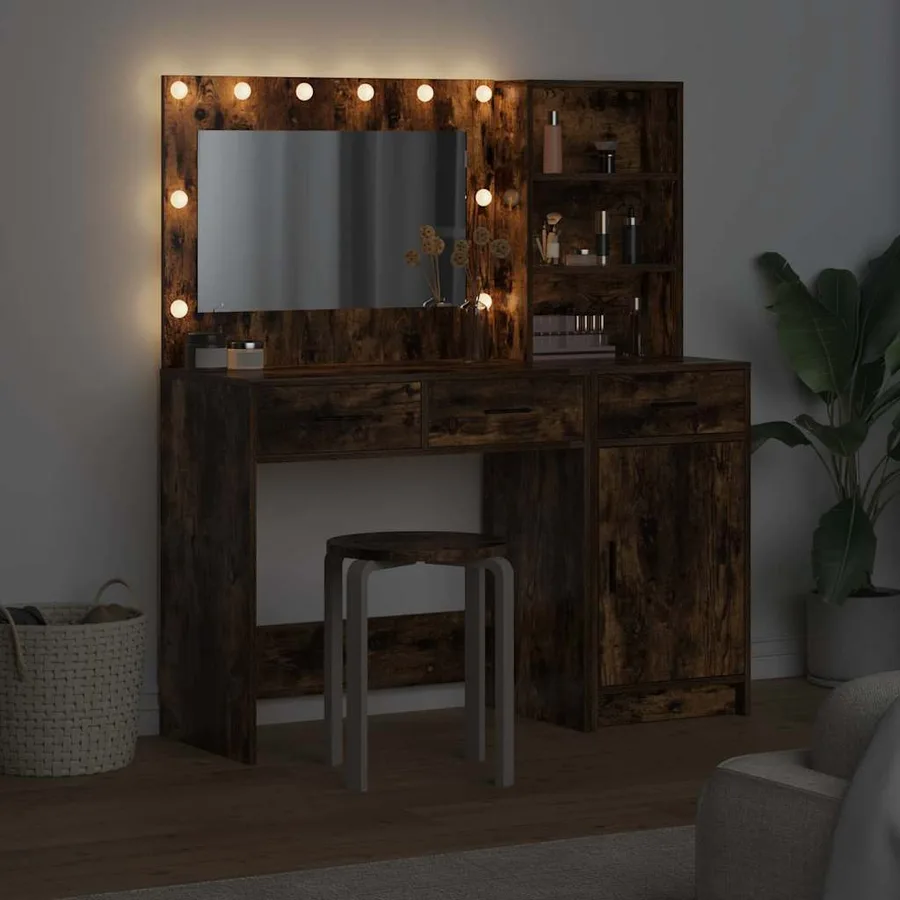 Table de Toilette avec tiroir 2 pcs Marron Bois d'ingénierie - 4