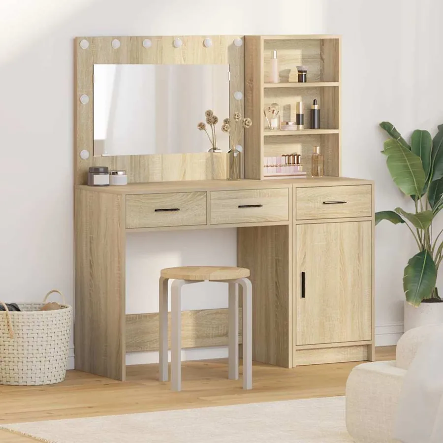Table de Toilette avec tiroir 2 pcs Marron Bois d'ingénierie