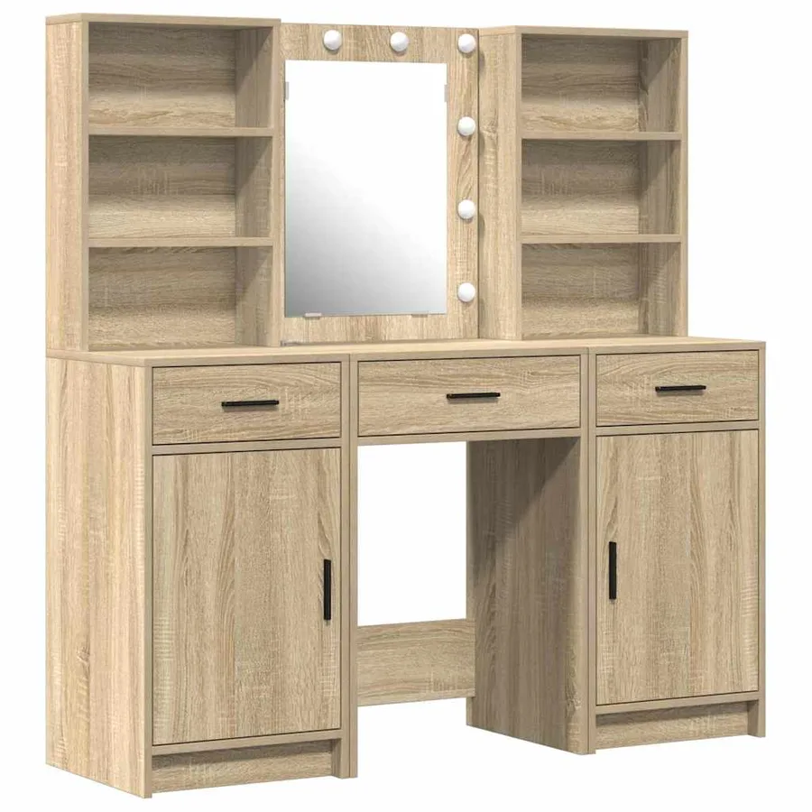 Ensemble de table de maquillage avec LED 3 pcs Chêne Sonoma - 2