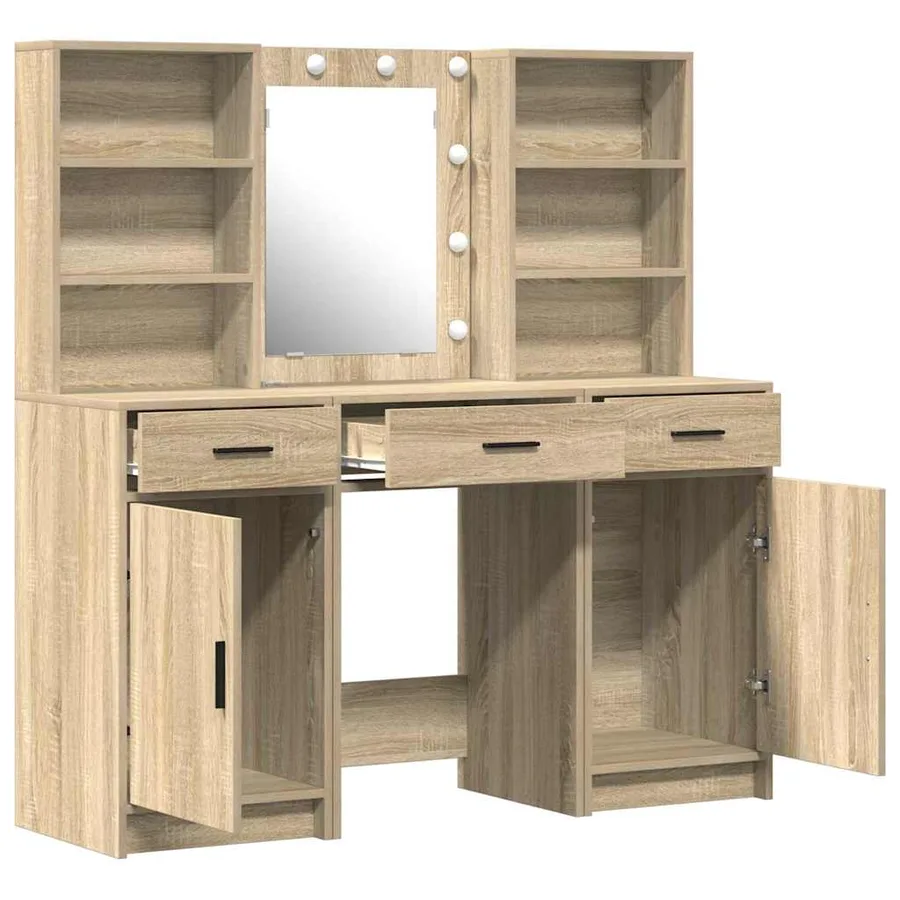 Ensemble de table de maquillage avec LED 3 pcs Chêne Sonoma - 7
