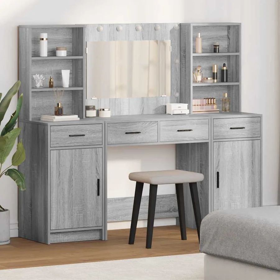 Ensemble de table de maquillage avec LED 3 pcs Gris Sonoma