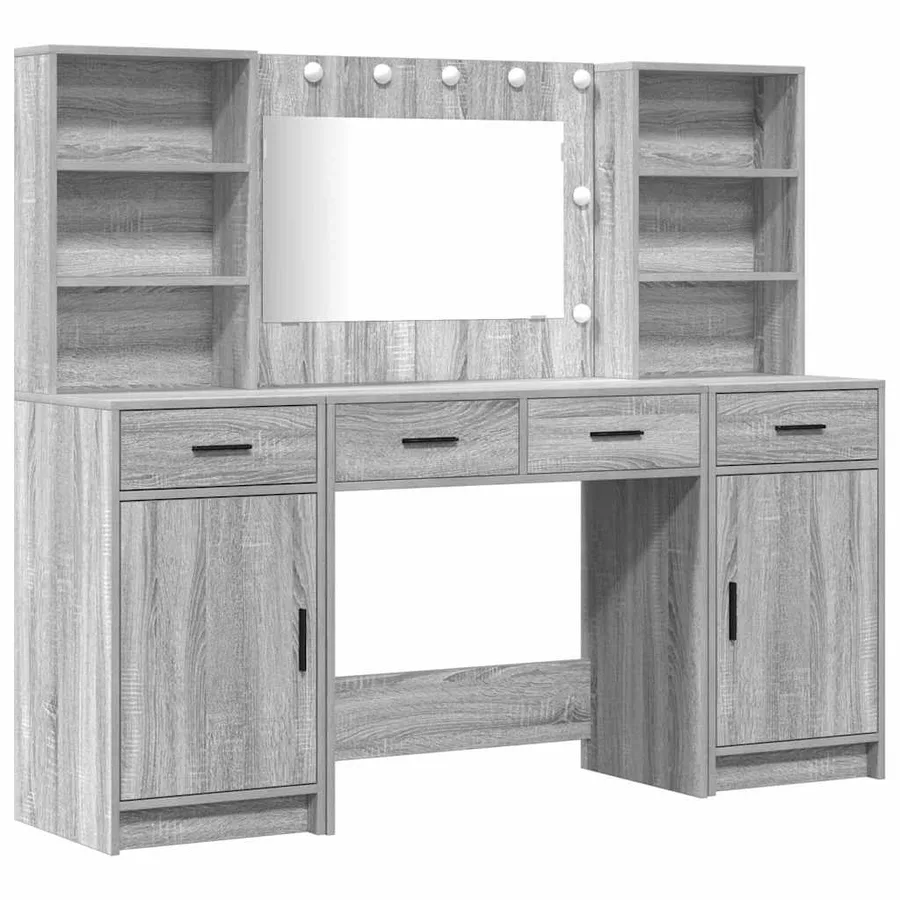 Ensemble de table de maquillage avec LED 3 pcs Gris Sonoma - 2