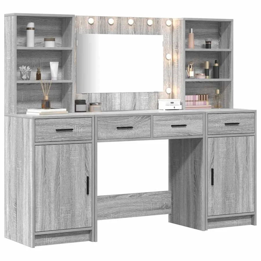 Ensemble de table de maquillage avec LED 3 pcs Gris Sonoma - 3