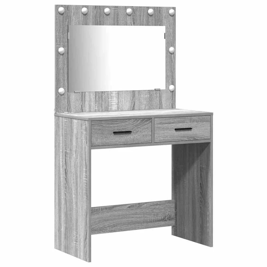 Ensemble de table de maquillage avec LED 3 pcs Gris Sonoma - 5