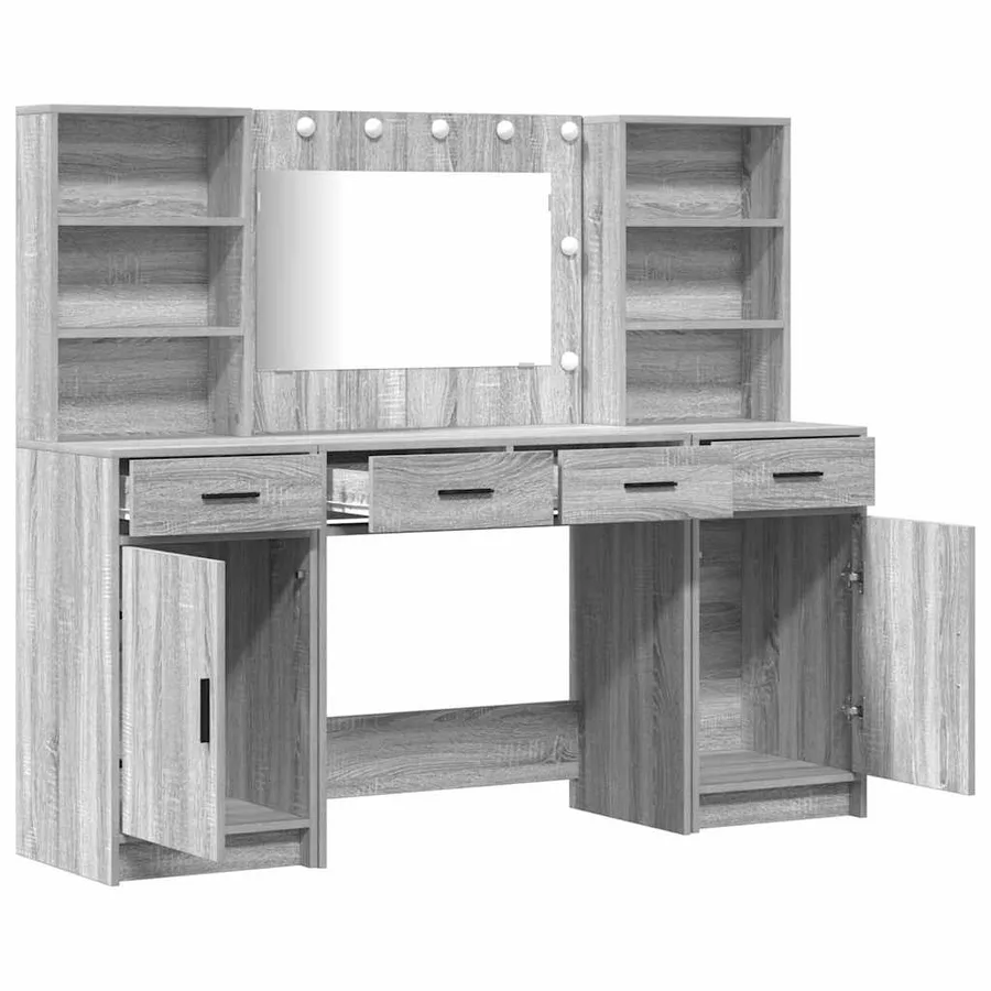 Ensemble de table de maquillage avec LED 3 pcs Gris Sonoma - 7