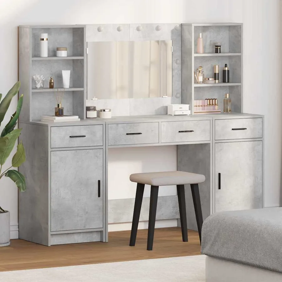 Ensemble de table de maquillage avec LED 3 pcs Gris béton