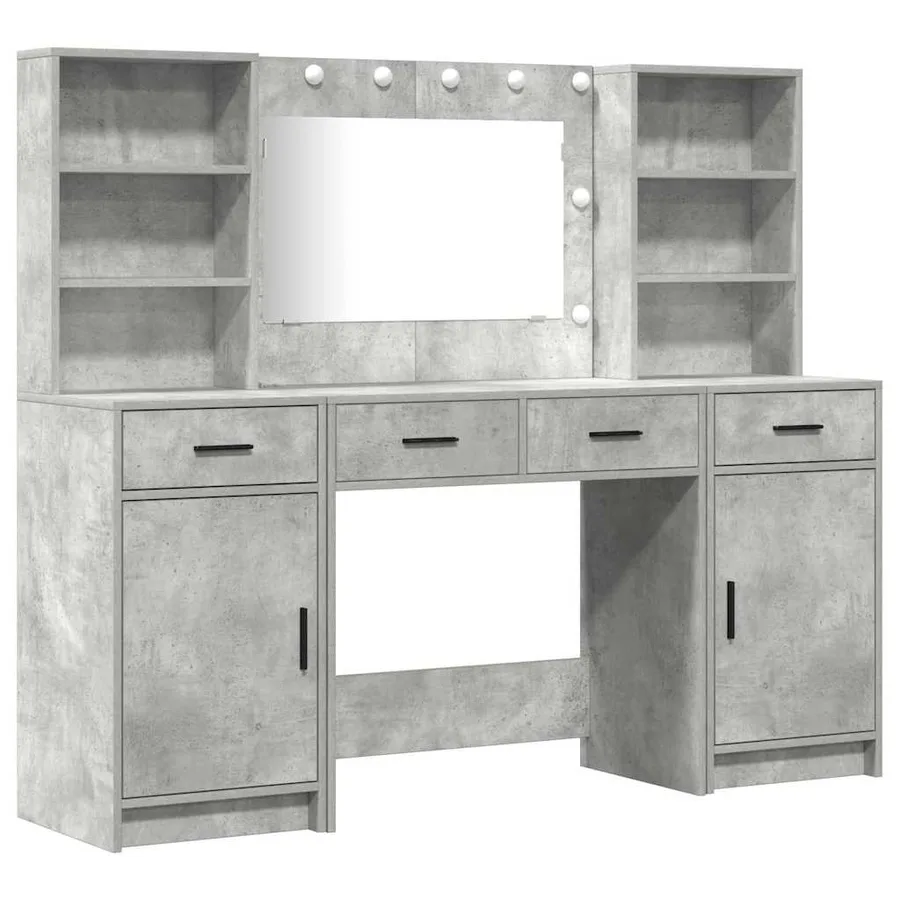 Ensemble de table de maquillage avec LED 3 pcs Gris béton - 2