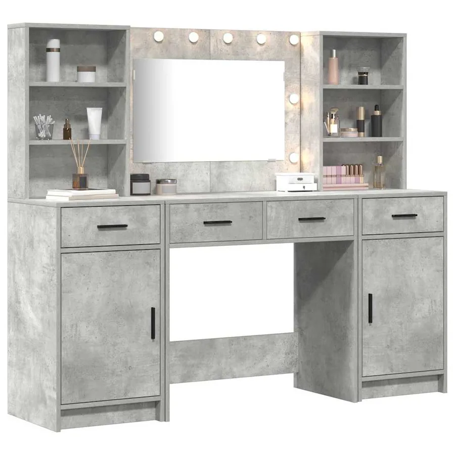 Ensemble de table de maquillage avec LED 3 pcs Gris béton - 3
