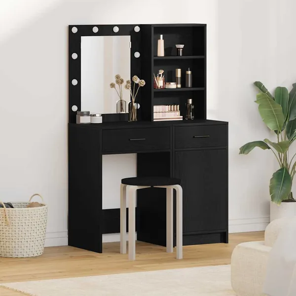 Ensemble de table de maquillage avec LED 2 pcs Chêne noir