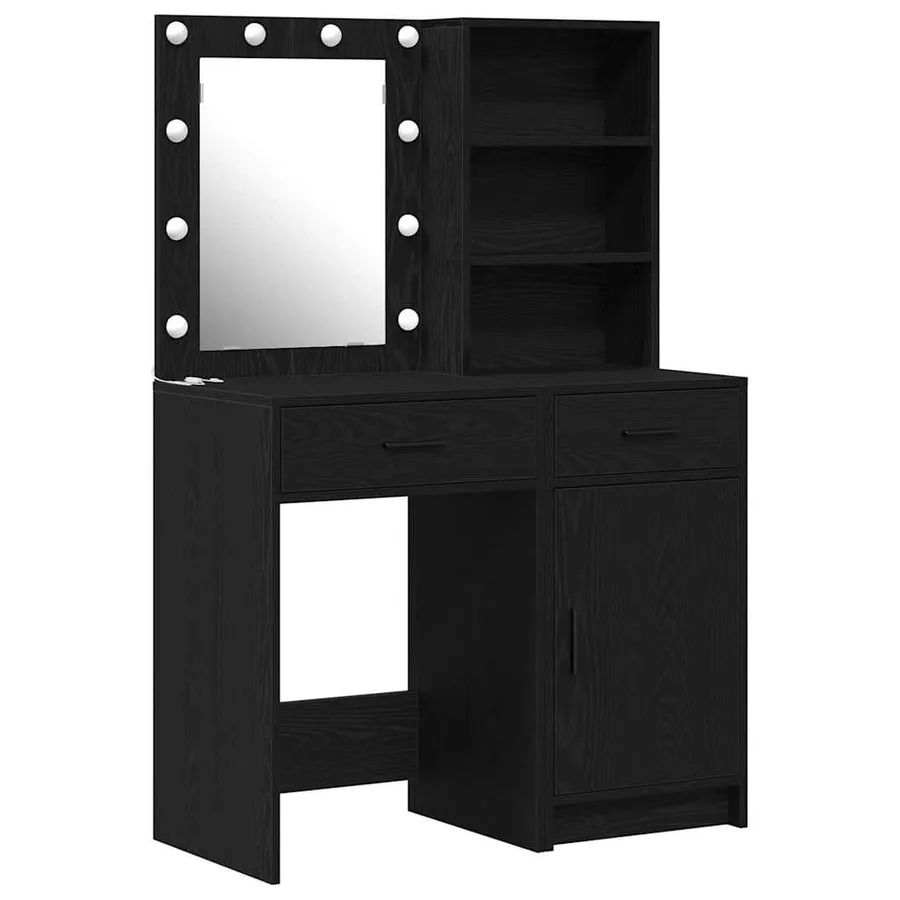 Ensemble de table de maquillage avec LED 2 pcs Chêne noir - 2